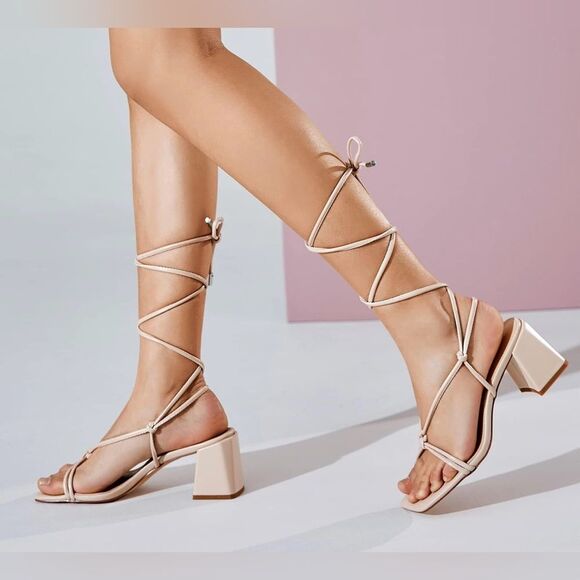 vivianly Women's Lace Up Chunky Heel Strappy Straps Ankle Wrap Heel 7.5 like new - Picture 1 of 10